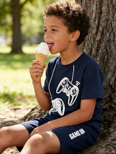 Image of KIDLAGA Kids Toddler Boy Clothes Outfits Bear Print Tee + Plaid Shorts 2 Pieces Summer Shorts Set