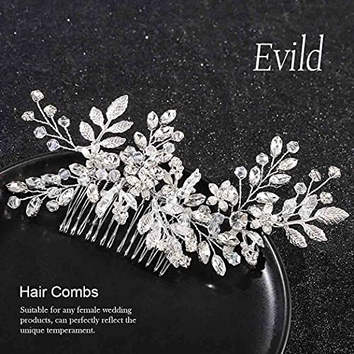 Evild Rhinestone Wedding Hair Comb Leaf Bead Bride Headpieces Hair Clip Crystal Bridal Headdress Flower Wedding Hair Accessories For Brides And Bridesmaids (Silver) #TOP1