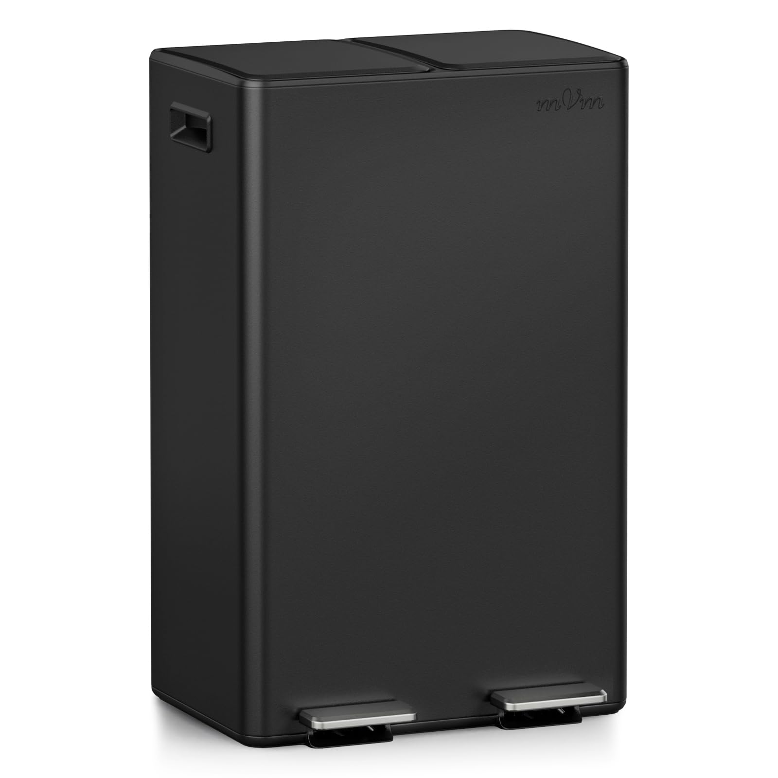 mVm Poubelle Cuisine Tri Sélectif 60L,2 x 30 L,2 Compartiments,Acier Inoxydable,Poubelle à Pédale avec Seau Intérieur,Couvercles, Poignées, Fermeture en Douceur,Hermétique Noir