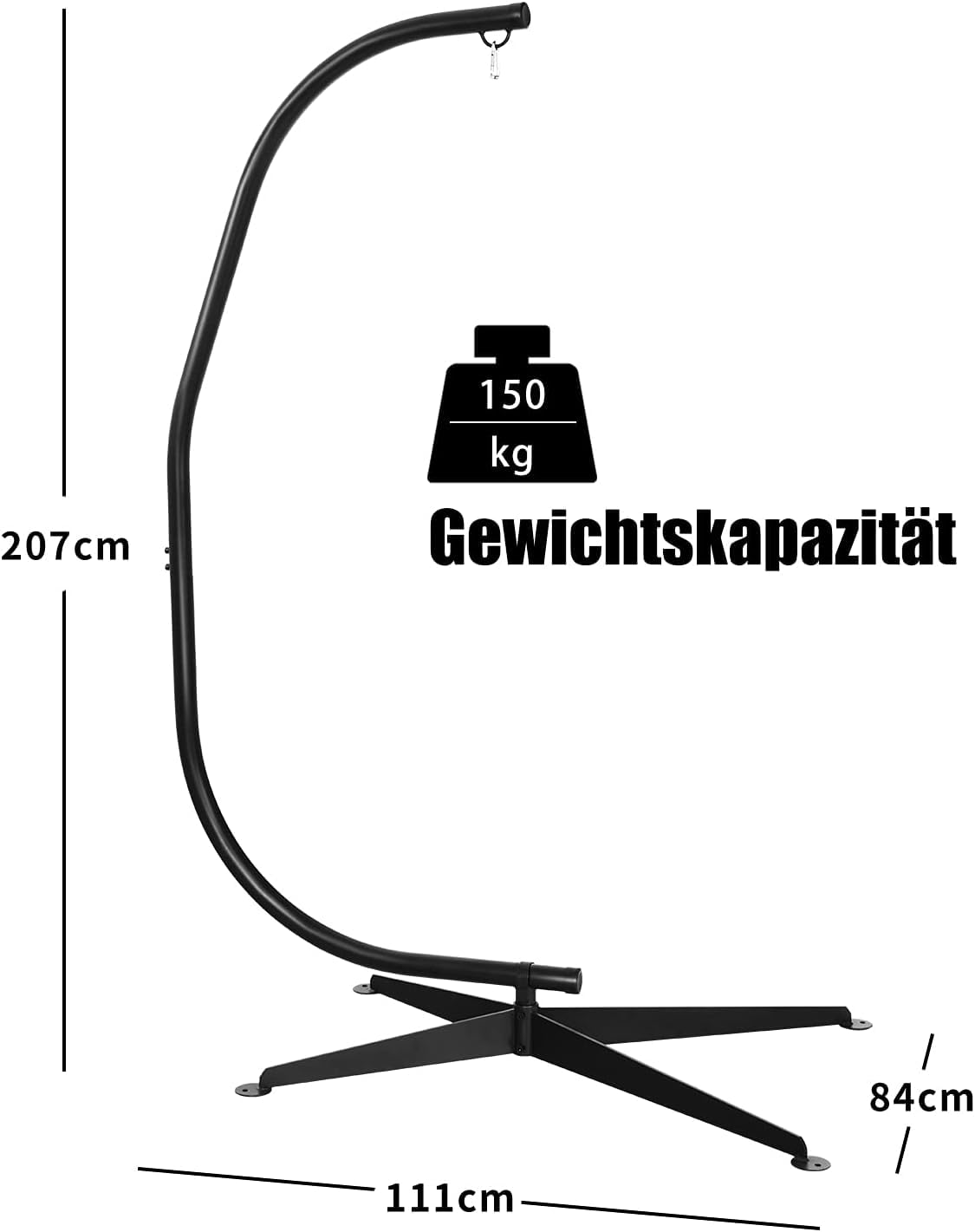 FANTASK 207 cm stelaż do fotela wiszącego, obciążenie do 150 kg, stelaż z metalu, stojak na fotel wiszący/fotel wiszący