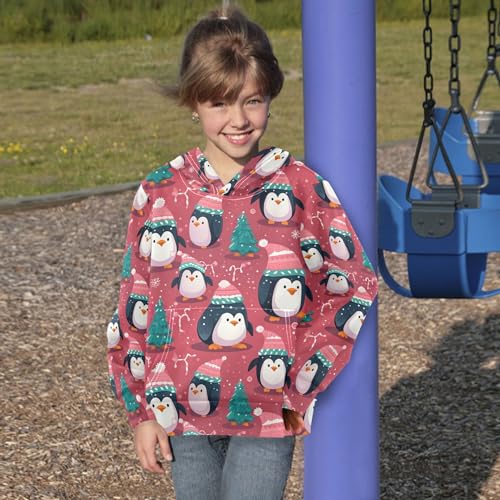 Kids Hoodies Sweaters Christmas Xmas Penguin Hooded Sweatshirts with Big Pockets for Boys Girls B04004194