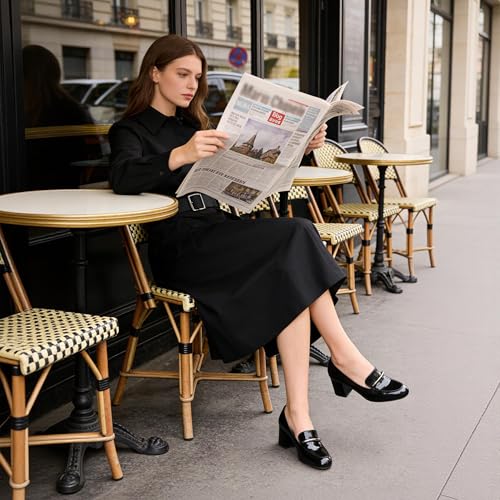 Image of Eldof Women's Pumps Block Heel Round Toe Slip On Chunky Loafer Heel Dress Shoes Pumps for Women 2.5 Inches