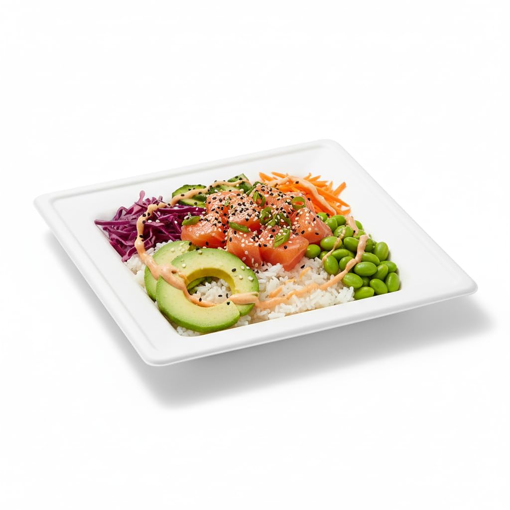 PacknWood - 125 Platos Blanco Pulpa | 26,0x26,0 cm | Hostelería Catering, Desechable, Ecológico, Restaurante Eventos