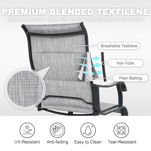 Image of NUU GARDEN Patio Dining Chairs Set of 4, All Weather Outdoor Padded Textilene Patio Chairs, Breathable Spring Motion Textile High Back Outdoor Dining Chairs for Backyard, Lawn, Deck, Grey