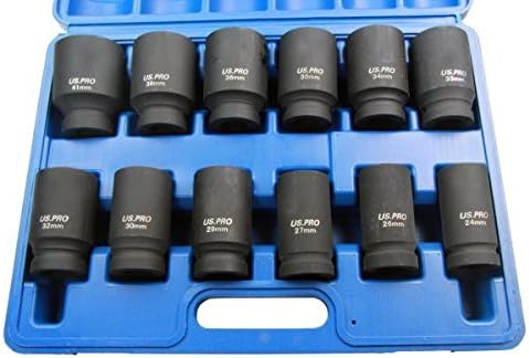 US PRO B1360 12PC 3/4" DR 6PT Deep Impact Sockets Metric 24-41mm 1360, Blue
