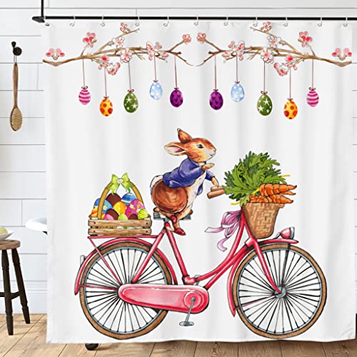 Abaysto Easter Shower Curtains for Bathroom Rabbit Riding Bicycle with Colored Eggs Easter Bathroom Curtains Easter Decoration 12 Hooks Washable Durable Polyester Fabric 72"x72" Abaysto Easter Shower Curtains for Bathroom Rabbit Riding Bicycle with Colored Eggs Easter Bathroom Curtains Easter Decoration 12 Hooks Washable Durable Polyester Fabric 72"x72"