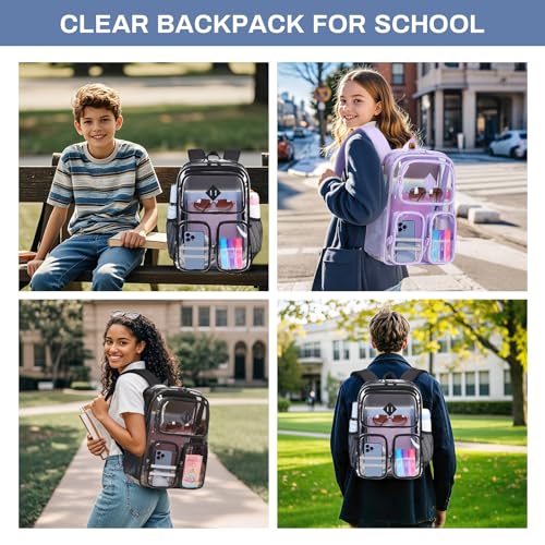 Clear Backpacks for School Heavy Duty Clear Bookbag Stadium Events Transparent Back Pack Girls Boys, Black Semitransparent2