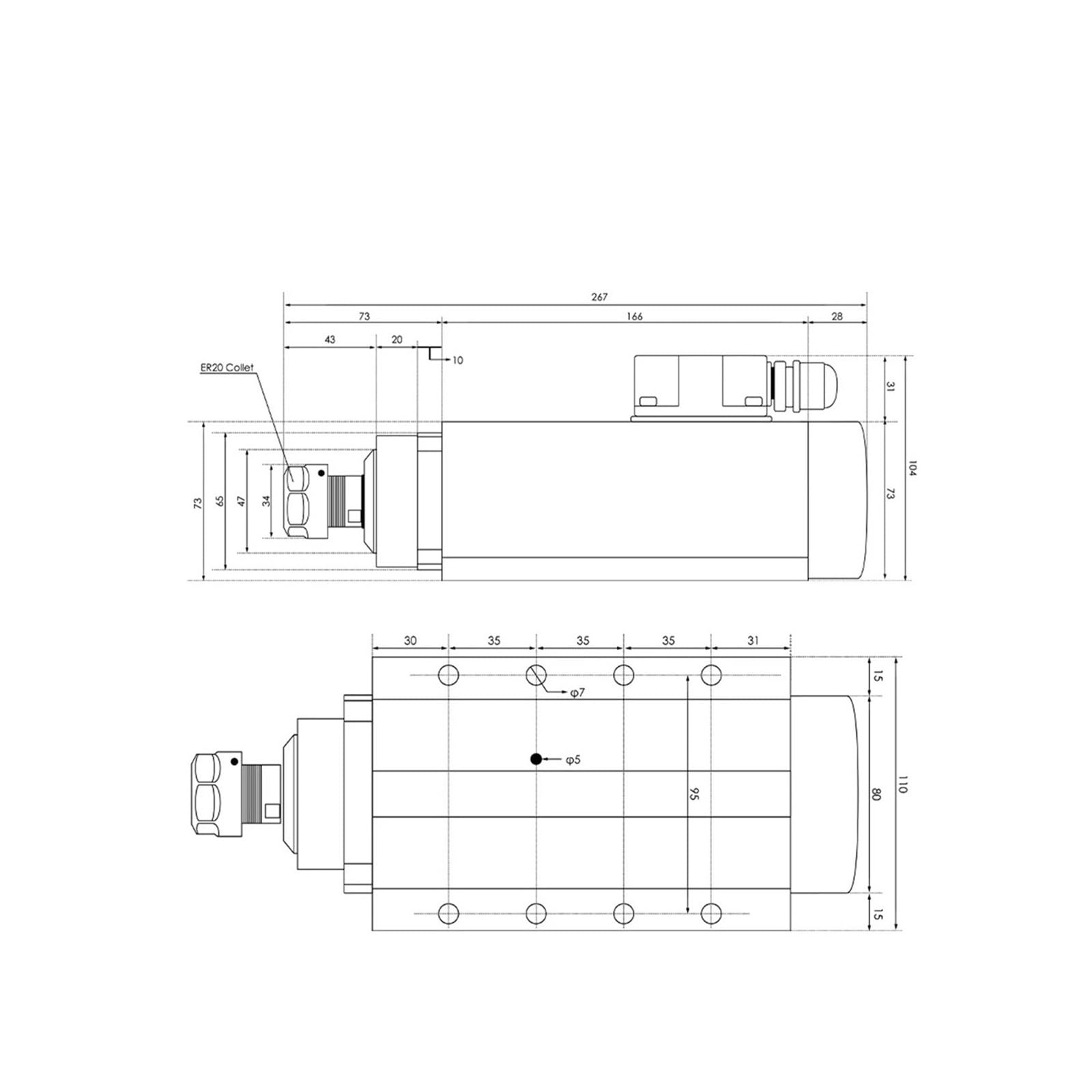 KACOME CNC Spindle Motor Air Cooling 220v 2.2kw ER20 Air Cooled Spindle 400Hz 4pcs Ceramic Ball bearigs(Ceramic Bearings,220V)