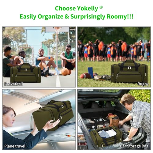 Image of 40L Gym Bag Sport Duffle Bag, 20 inch, Olive Green | Multi Pockets, Sturdy, Durable For Weekender, Travel, Workout, Training