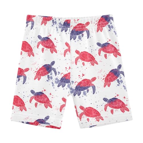 Watercolor Red Turtle Pattern Girls Shorts Elastic Waist Sports Shorts Girls Leggings Pants for 4-10 Years