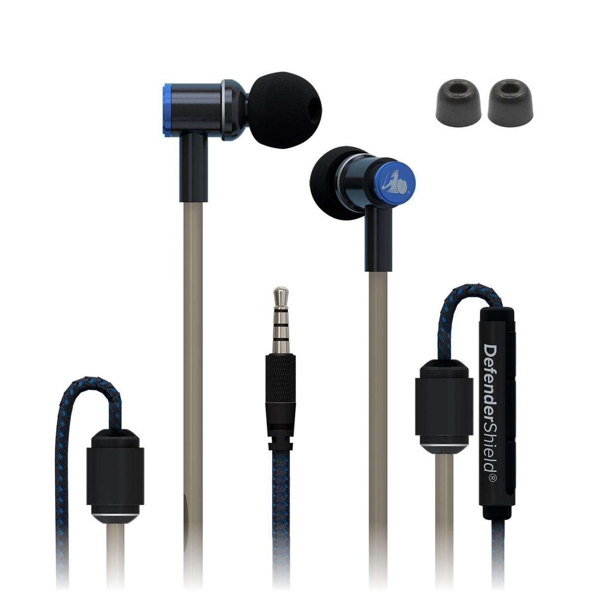 DefenderShieldAir Tube Stereo Wired Earbuds with Memory Foam Ear Tips – Universal Acoustic Headphones with Built-in Mic & Audio Controls - Secure Fit Wired Headphones with 3.5mm Audio