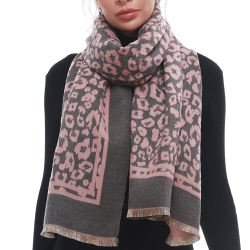 SWAT PANY Scarf for Women Pashmina Blanket Shawls and Wraps Winter Warm Scarves Grey/Dutsy Pink