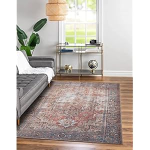 Adiva Rugs Machine Washable 6×9 Area Rug with Non Slip Backing for Living Room, Bedroom, Bathroom, Kitchen, Printed Vintage Home Decor, Floor Decoration Carpet Mat (Multi/RED, 6′ x 9′)