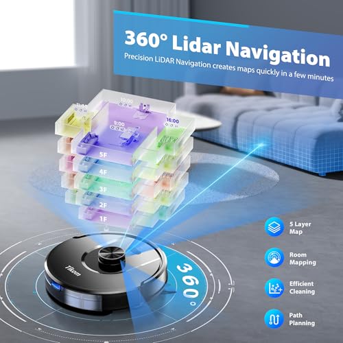 Tikom Robot Vacuum and Mop Combo, 6000Pa Automatic Robotic Vacuum Cleaner, Smart Mapping, 150 Min Max, Ideal for Pet Hair, Hardfloors, Carpets, Home(L8000 Pro) - Image 3