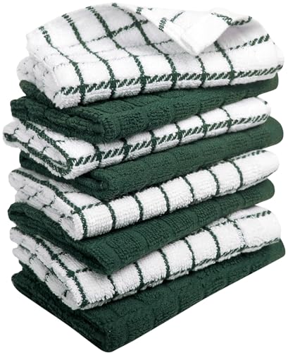 Image of Bumble Dish Cloths (8 Pack) | 12 inch x 12 inch | 100% Cotton Kitchen Towels | 405 GSM | Soft, Highly Absorbent & Durable Dish Towels for Kitchen | Green