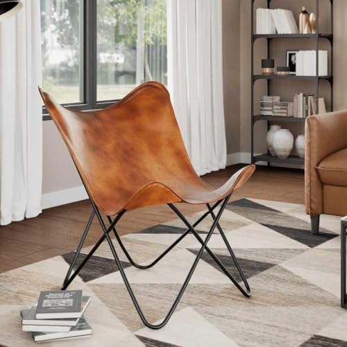 YITHOPI Butterfly-Sessel Braun Echtleder Wartezimmersessel Wohnzimmerstuhl für Hotel Küche YITHOPI Butterfly-Sessel Braun Echtleder Wartezimmersessel Wohnzimmerstuhl für Hotel Küche