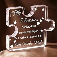 RISFIHEI Schwester Geschenk für Schwester Geburtstag,Geschenke für Schwester-Gravierte Acryl Block Puzzle Schwester,Geschenk Schwester
