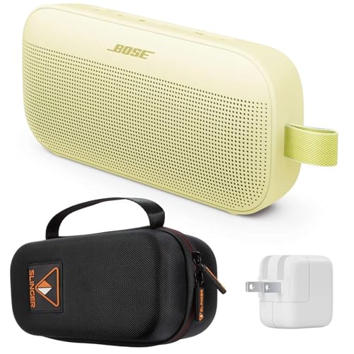 Bose NEW SoundLink Flex Portable Bluetooth Speaker (2nd Gen), Outdoor Speaker with Hi-Fi Audio, Up to 12 Hours Battery, Waterproof and Dustproof, + Slinger Hard Travel Case & USB Plug (Citrus Yellow)