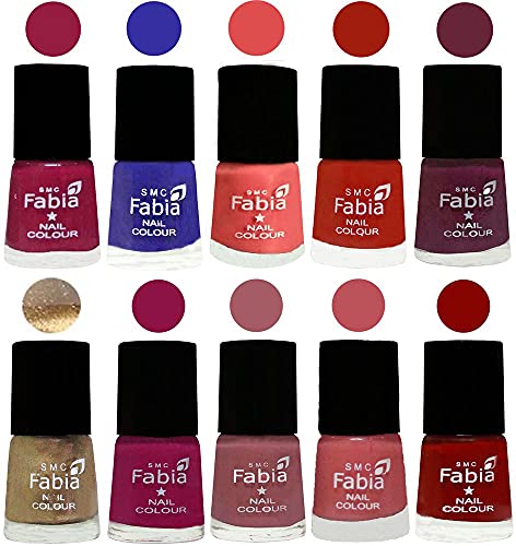 Image of SMC Fabia ALL IN ONE (PACK OF 10), Long Lasting Glossy Nail Polish, 6 ml Each, All Vibrant Colours,01743