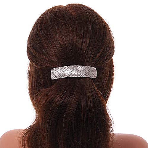 Miniatura 2 de Avalaya Pasador cuadrado acrílico con estampado de serpiente gris plateado en tono plateado, 3.543 in de largo, Plástico, Sin gemas.