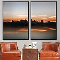 2 Piece Framed Canvas Wall Art Cityscape and Sunset Canvas Prints Home Artwork Decoration for Living Room,Bedroom - 16