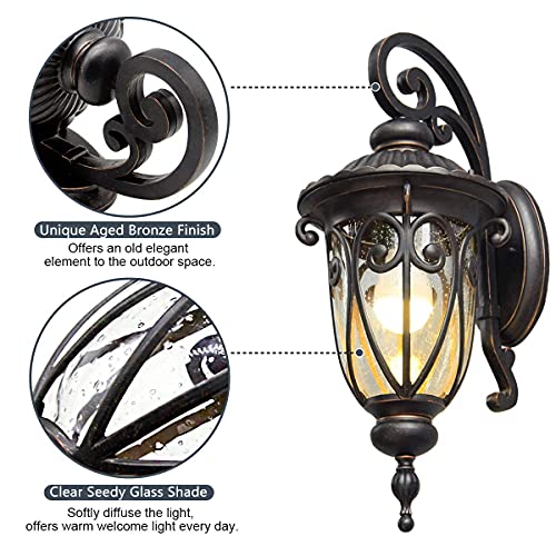 Goalplus Outdoor Porch Light With Wall Mount, 18" High Antique Bronze Wall Lantern One-Light E26 Exterior Waterproof Wall Sconce With Clear Seeded Glass Shade, E26 60W, Lm0519-Dn-S #TOP4