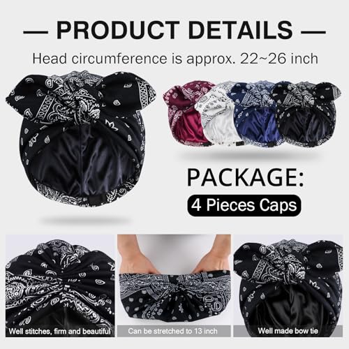 Image of Ababalaya Satin Lined Beanies for Women Chemo Headwear Silky Lined Cotton Sleeping Cap