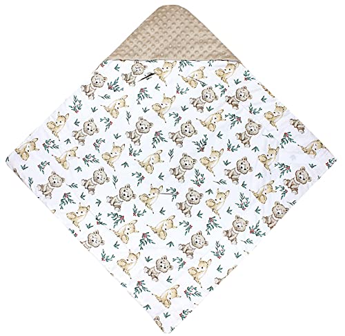 TupTam Baby Winter Einschlagdecke Babydecke 75x75cm für Autositz Babyschale Wattiert Minky Baumwolle Universal, Farbe: Rehlein/Bären/Beige/Hellbraun, Größe: Einheitsgröße
