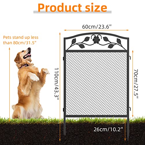 unho XXL Beetzaun aus Metall, Gartenzaun Beetumrandung 110cm hoch, schöner Dekozaun, mit Erdspießen, 5-teiliges Set, schwarz
