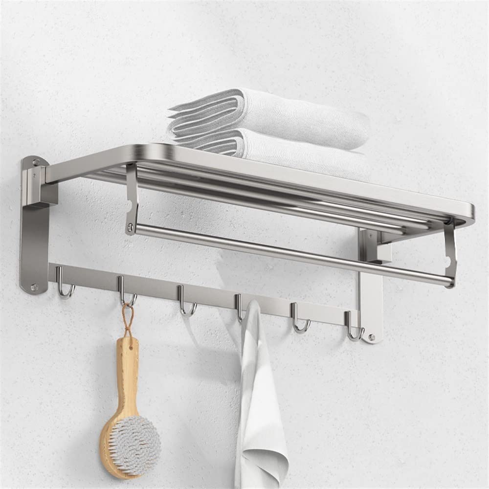 TYUHDUYUR Towel Rack, Bathroom Towel Rack Wall Mounted Towel Holder, Towel Holder Rack with Bar Hooks, Wall Mounted Towel Shelf, Bathroom Accessories Hardware, Brushed Finish Wall Mounted Shelf