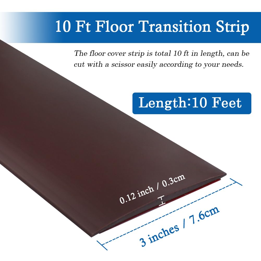 Tiras adhesivas de transición para suelos laminados de 7,6 cm de ancho, tiras de vinilo planas, 7,5 cm, 3 m, color marrón