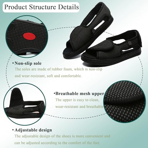 Generic Men's Open Toe Diabetic Sandals, Adjustable Extra Wide Width Shoes, Lightweight Breathable Shoes for Women Swollen Feet Arthritis Elderly2