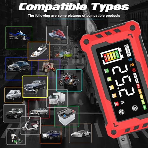Image of COREBOX Battery Charger 25-Amp 12V /24V Automatic Smart Battery Trickle Charger, Battery Maintainer Desulfator with Temperature Compensation for Car Truck Motorcycle Lawn Mower Marine