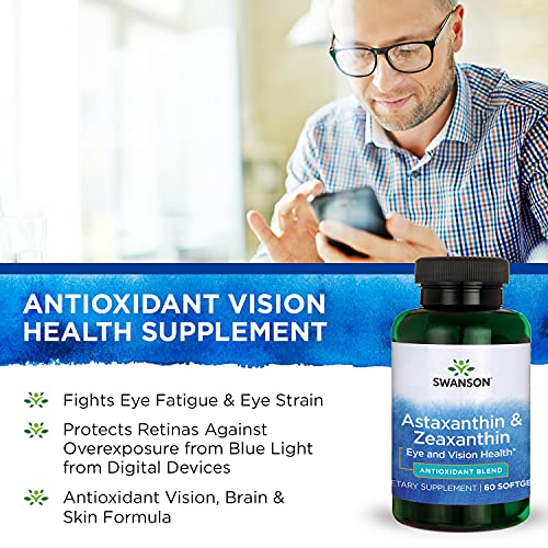 Swanson Astaxanthin & Zeaxanthin Eye Vision Brain Skin Health Antioxidant Support Supplement (Astaxanthin 4 Mg & Omnixan Zeaxanthin 4 Mg) 60 Softgels Sgels (2 Pack) #TOP3