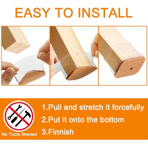 24 Pcs Chair Leg Floor Protectors for Hardwood Floors Rectangle Silicone Covers to Protect Wood Tile Floors Felt Pads Furniture Leg Caps Anti-Scratch Reduce Noise Fit Perimeter 3-3/4'' to 4-7/8''