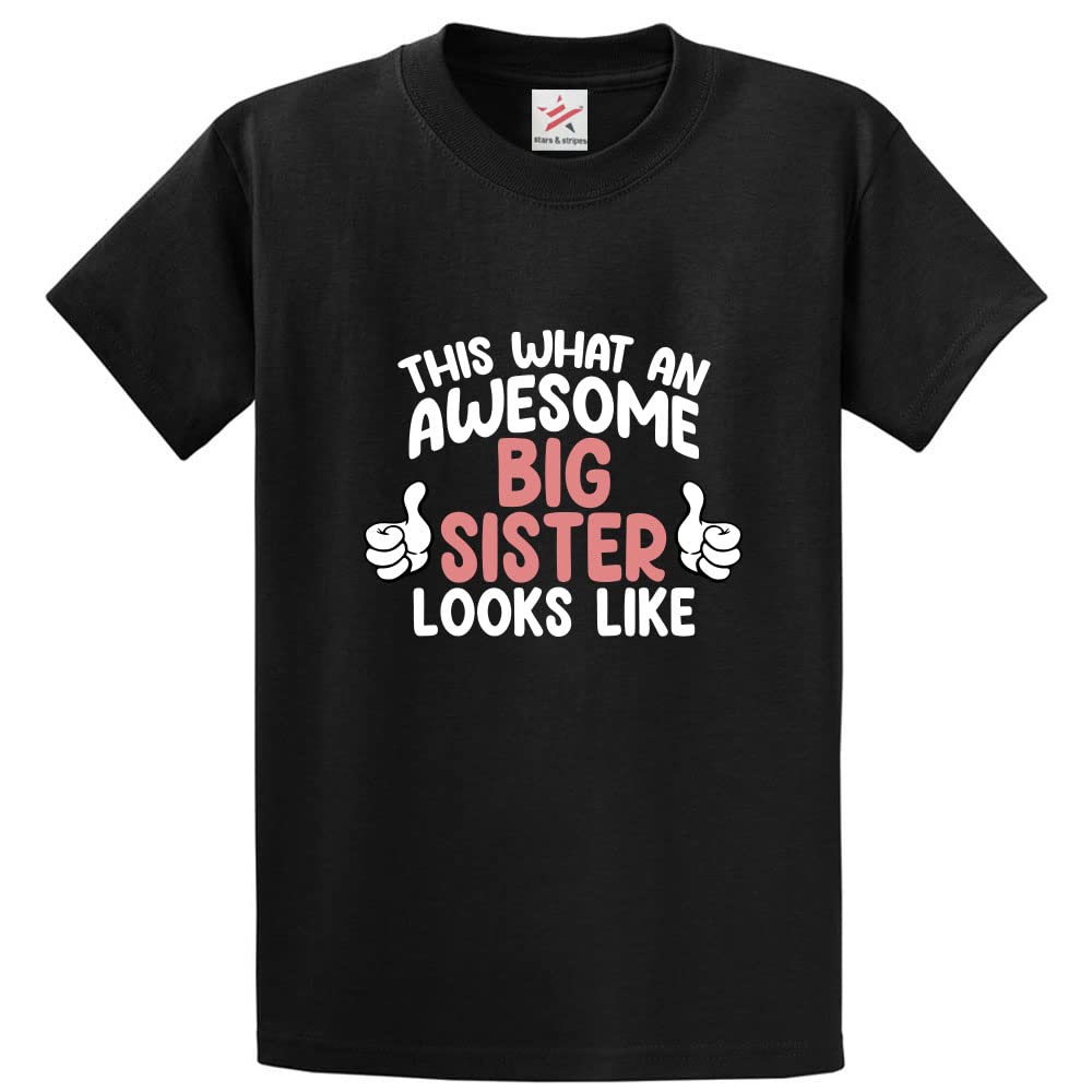 Stars and Stripes This is What an Awesome Big Sister Looks Like Funny Women Girls Adults T-Shirt(L, Black)