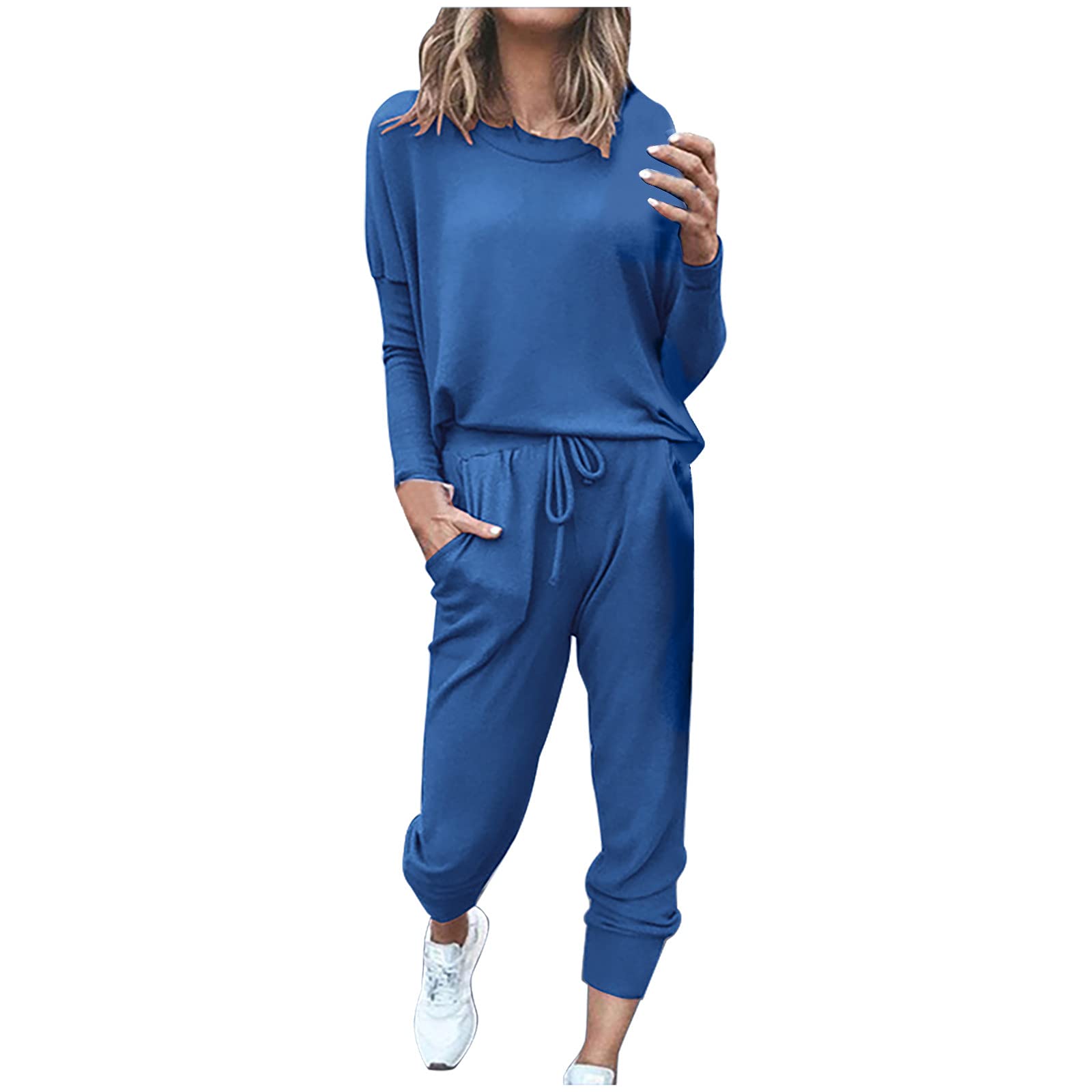 Lounge Sets for Women 2 Piece Sweatsuit Crewneck Sweatshirts High Waisted Jogger Pants Fall Travel Airport Outfits