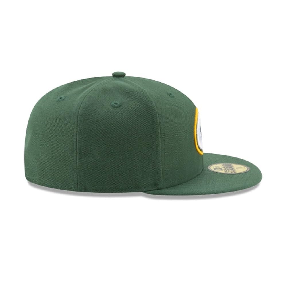 New Era NFL 59FIFTY Green Bay Packers Green Team Color Logo Authentic Collection Fitted On Field Football Cap Hat