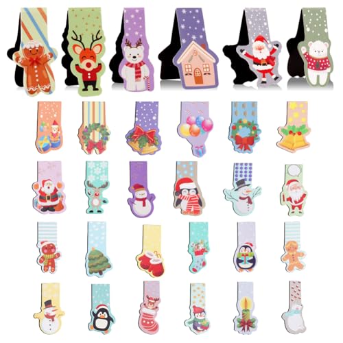 Vicloon Lesezeichen Magnetisch, 30pcs Weihnachten Lesezeichen Kinder, Weihnachtsgeschenke Magnet Seiten Markierungen Santa Schneemann Seitenclips Magnetic Markings Buchmarkierungen Mitgebsel