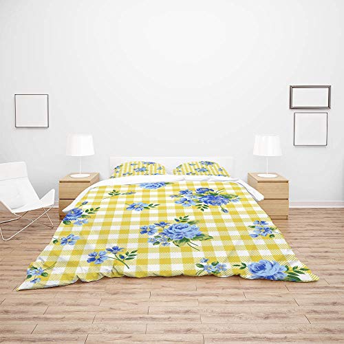 Parure de lit en polyester durable motif roses vichy - 4