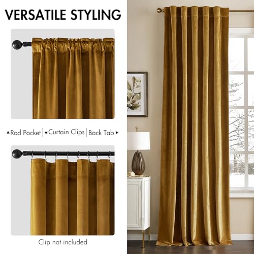 Image of MIULEE Velvet Curtains Extra Wide 66x84 inches Gold Curtains | Luxury, Room Darkening Curtains for Sliding Door Bedroom Living Room, Thermal Insulated, Window Drapes, Back Tab, 2 Panels