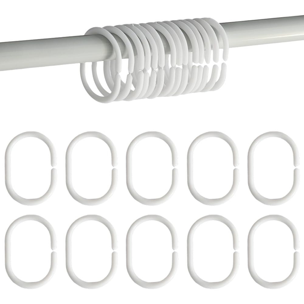 Armo Home White Armo® 24 X Plastic C Shaped Shower Curtain Hooks Bathroom Rod Shower Hooks Rings 24 Pack