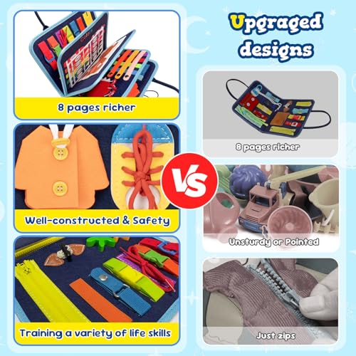 Lercaii Toddler Busy Board Book Montessori Toys,Sensory Book Educational Activities for Learning Fine Motor Skills, Quiet Travel Essentials for Airplane & Car, Birthday Gift for Boys Girls Toddlers - Image 5