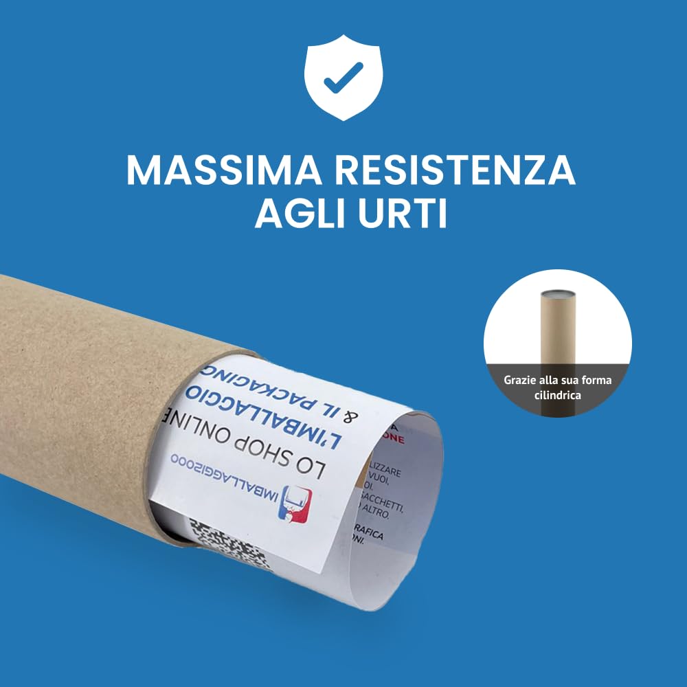 IMBALLAGGI 2000 Tubo di Cartone Premium 100cm x 10cm con Tappi in Plastica