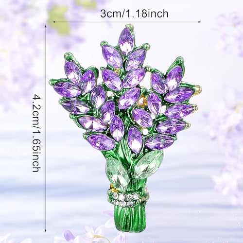 Image of Lavender Flower Pin Brooch Rhinestone Lapel Pins Elegant Aesthetic Crystal Pins Jewelry Clip Decoration Badges Accessories for Clothes Jackets Coat Backpacks Christmas Valentine's Day Gift Wedding