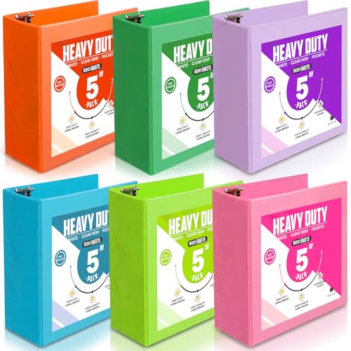 Image of Sinload 6 Pcs 3 Ring Binder, Large Capacity D Ring Binders with Pockets, 8.5 inch x 11 inch Presentation Folder View Binder with Customizable Clear Cover for Documents Files Projects(Multicolored,5 Inch)