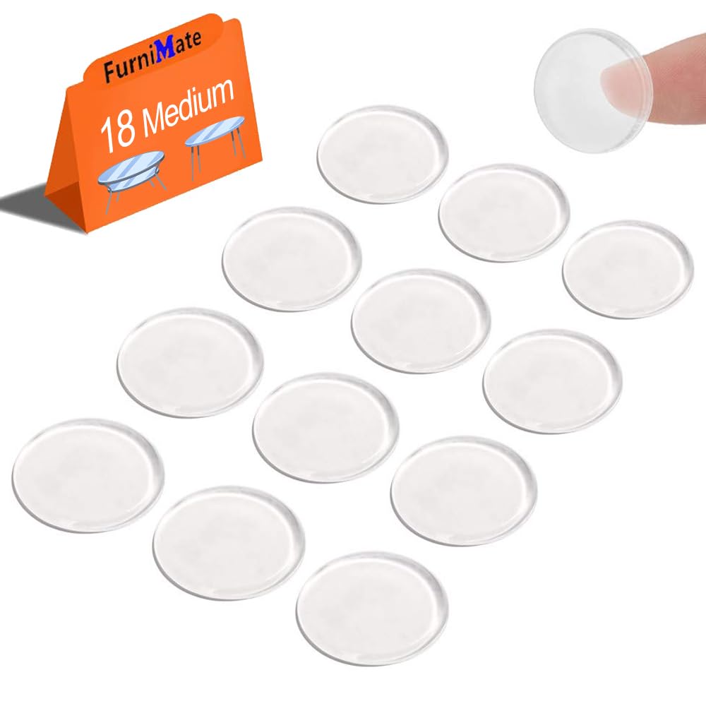 FURNIMATE Glass Table Top Bumpers-Rubber Feet for Cutting Board, Large 18PCS 20.6mm Glass Table Top Anti Slip Pads Self Adhesive