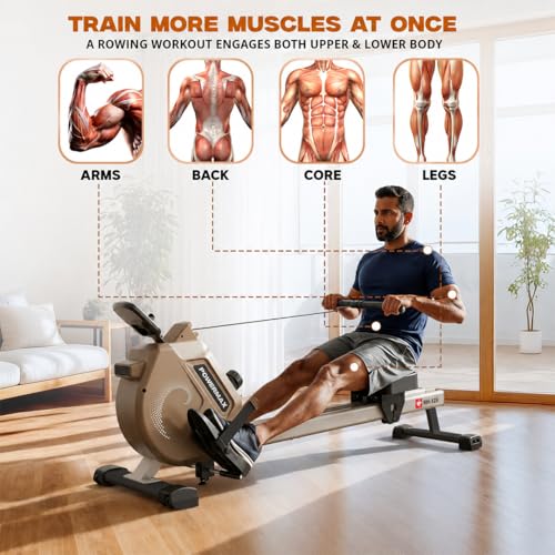 Image of PowerMax Fitness RH-125 Rowing Machine for Home Use, 16-Level Magnetic Adjustable Resistance | 4KG Flywheel | 79cm Slide Rail Length | LCD Display | Full Body Cardio Workout