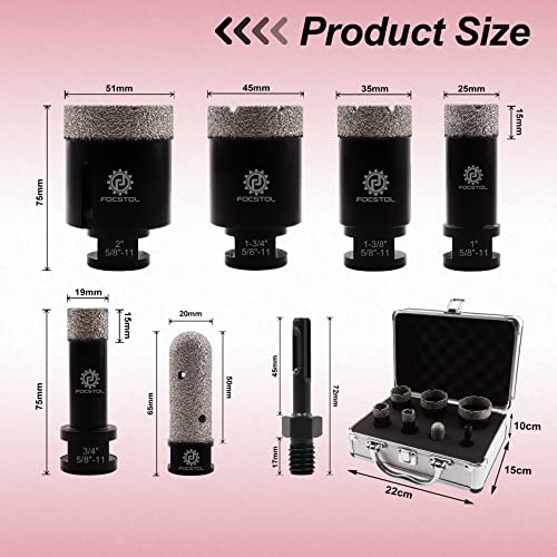 Diamond Core Drill Bits Set - Focstol 7Pcs (19/25/35/45/51Mm+20Mm Finger Bit+Sds Adapter) Diamond Hole Saw Kit For Porcelain Ceramic Tile Marble Granite #TOP1