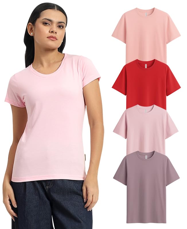 Image of Sleepynuts Women's Plain Round Neck Regular Fit Half Sleeve Cotton T Shirt